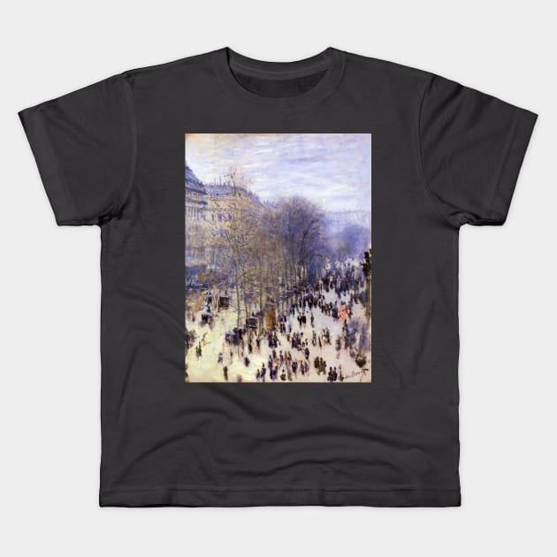 Boulevard des Capucines by Claude Monet Kids T-Shirt by MasterpieceCafe